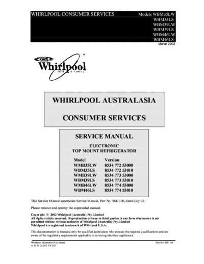 whirlpool WMB35,39,46LS & LW whirlpool WMB35,39,46LS & LW service manual